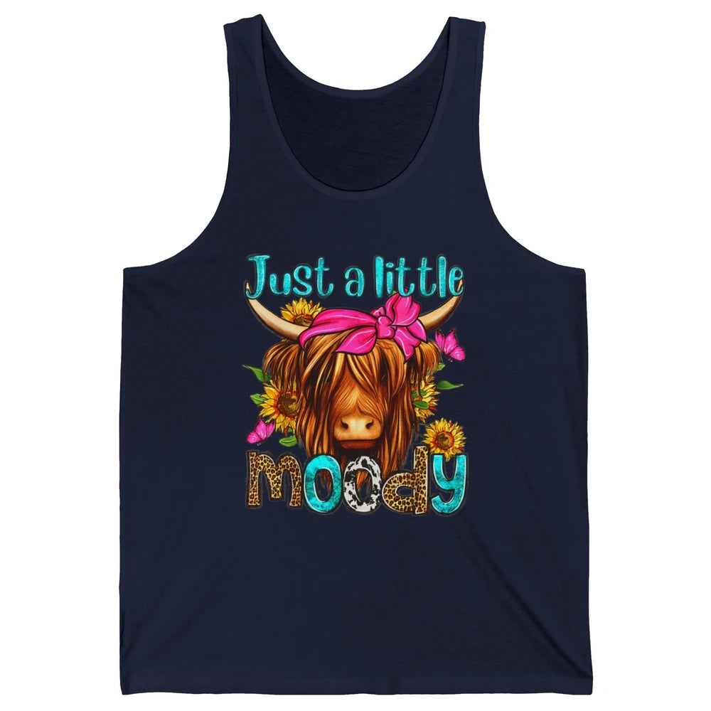 Just Little Moody Cute Western Highland Cow Heifer Sunflower Unisex Jersey Tank