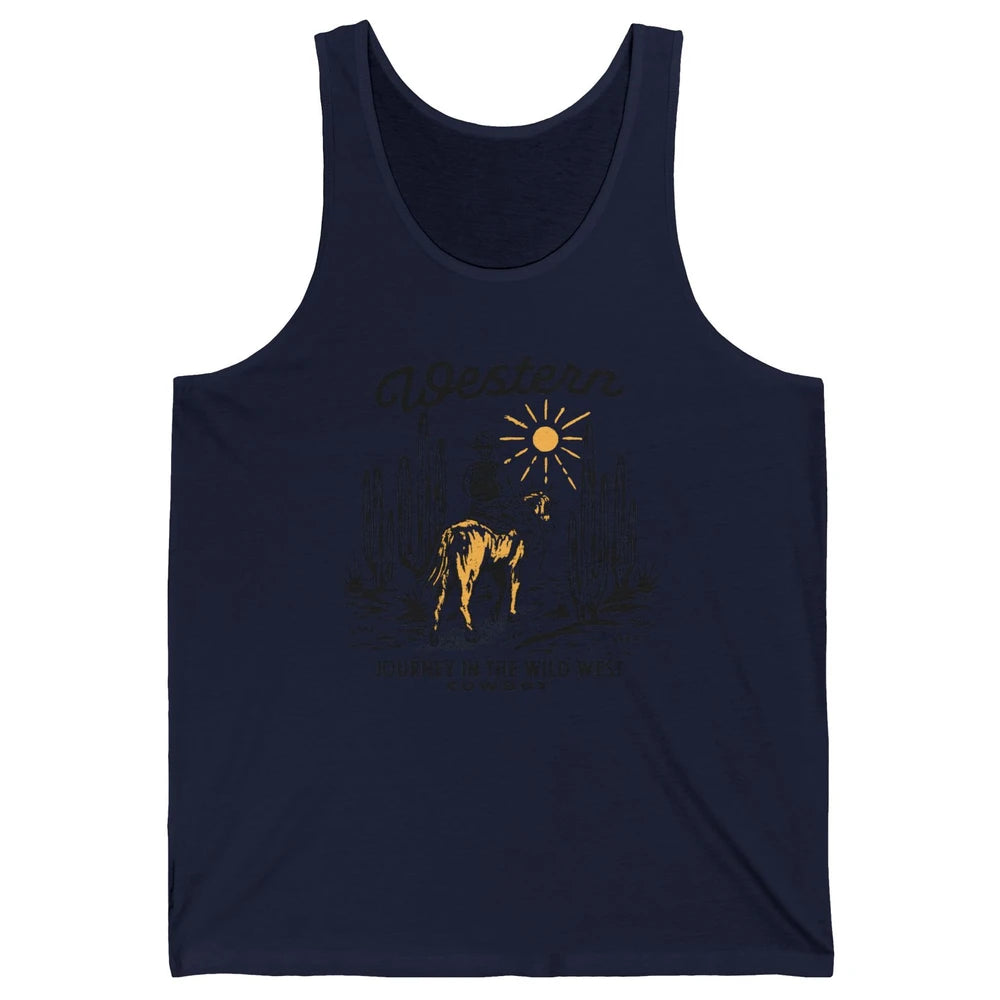 Retro Cowboy Riding Desert Sunset Western Journey Wild West Unisex Jersey Tank
