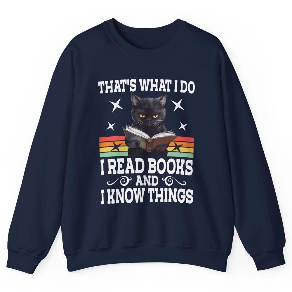 Retro Cat Books The Reader Black Cat Reading Books Bookish Bookworm Kitten Unisex Crewneck Sweatshirt