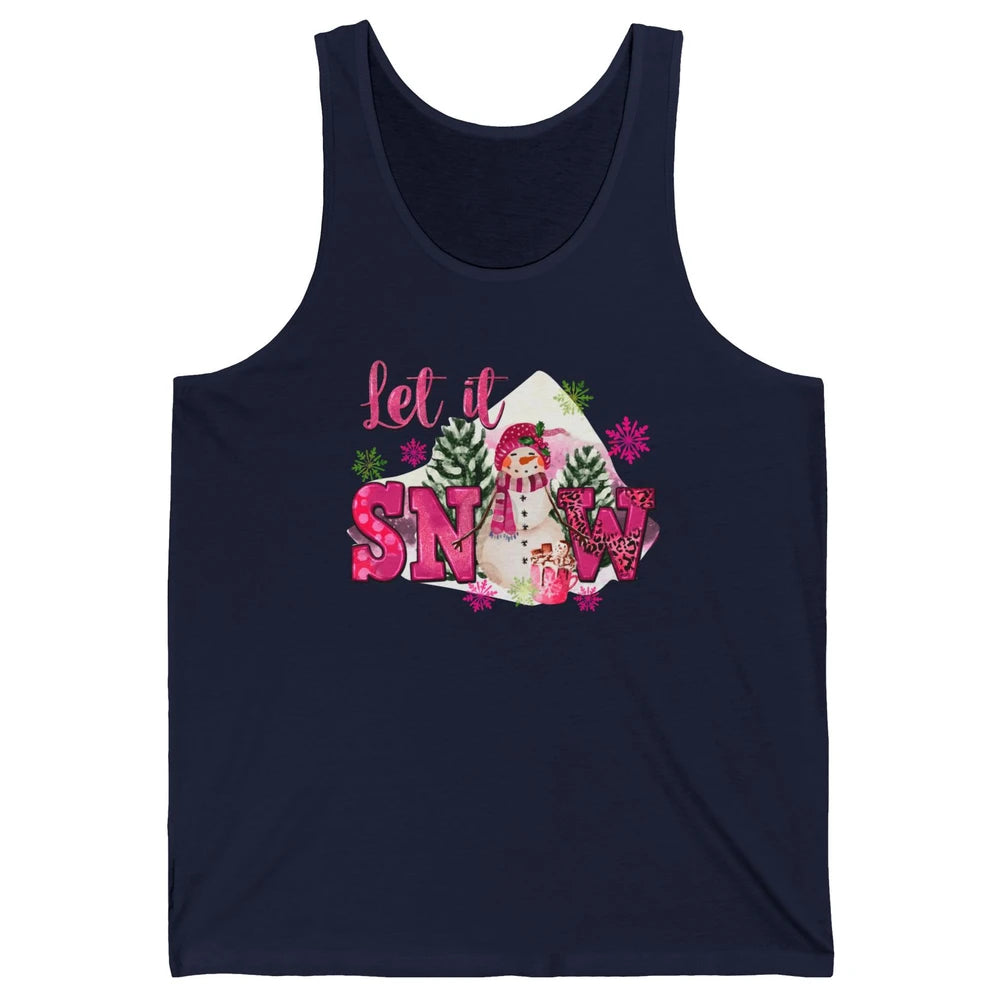 Retro Pink Christmas Snowman Let It Snow Winter Cozy Season Unisex Jersey Tank