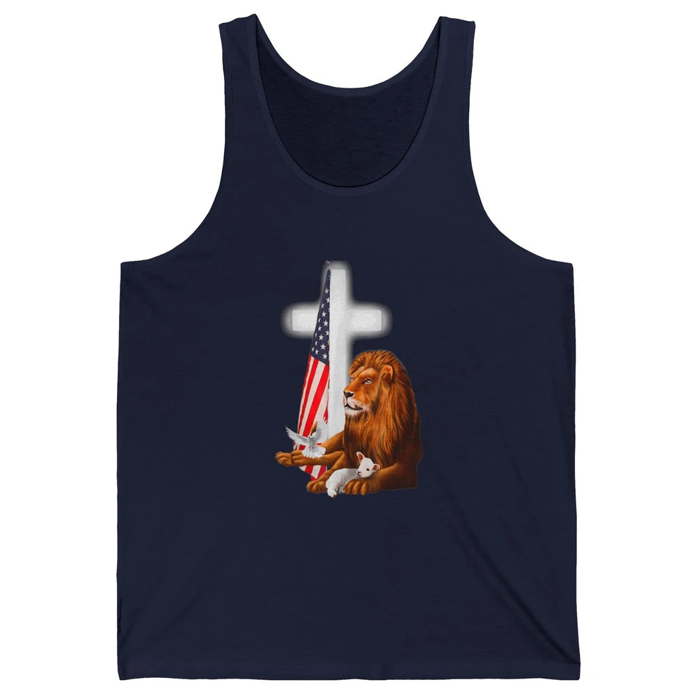Patriotic Christian Lamb Bible Verse Lion Cross Religious Unisex Jersey Tank