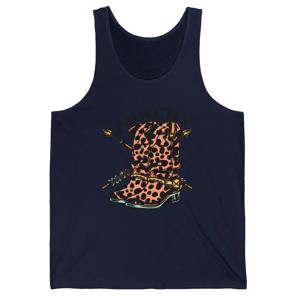 Retro Cowgirl Boots Leopard Punchy Western Country Cowboy Unisex Jersey Tank