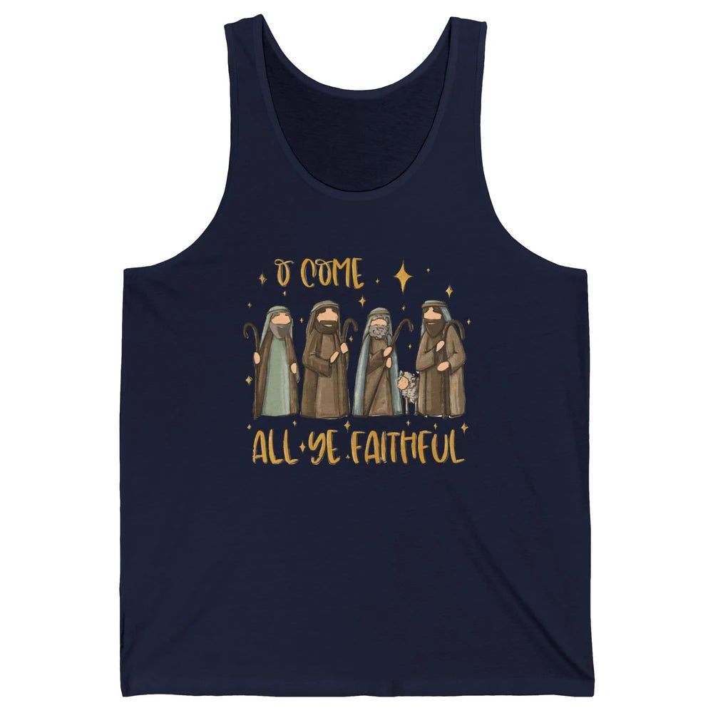 Retro Christmas O Come All Ye Faithful Christian Jesus Faith Unisex Jersey Tank