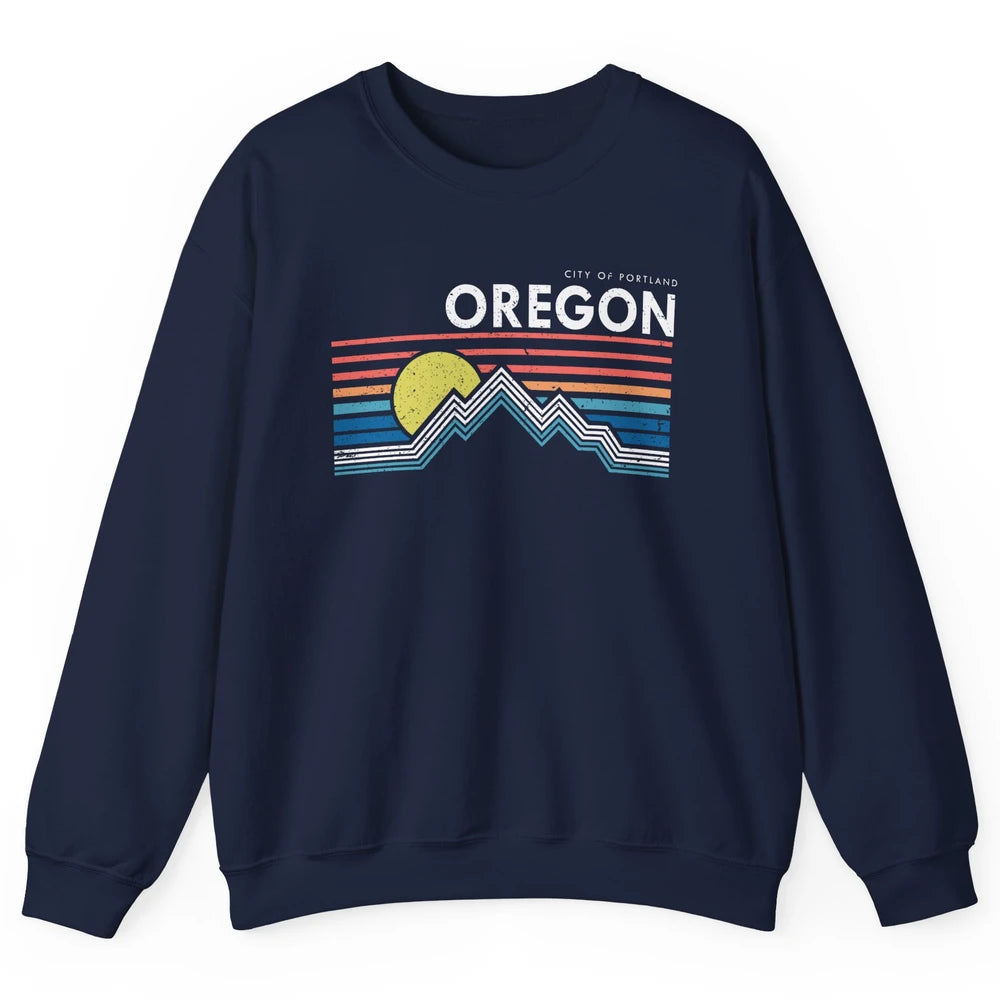 Vintage Retro Sunrise Mountain Oregon City Of Portland Unisex Crewneck Sweatshirt