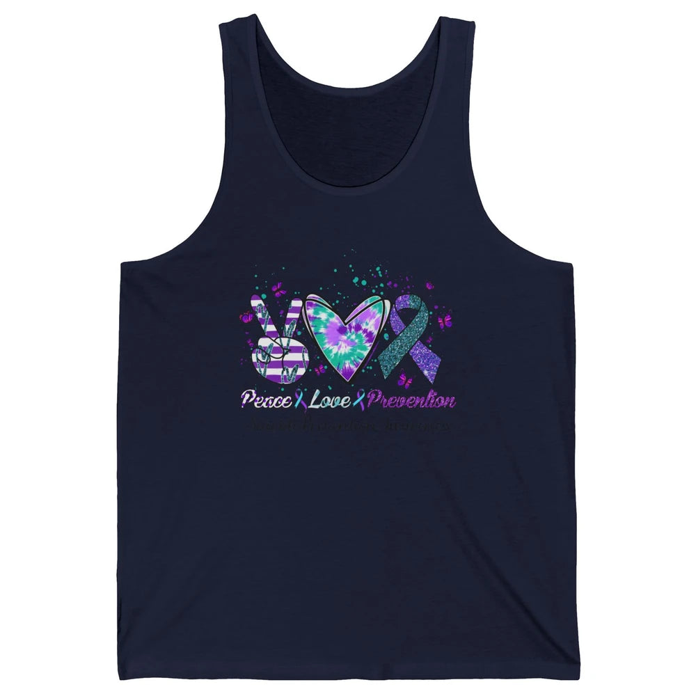 Peace Love Prevention Teal Purple Ribbon Suicide Awareness Unisex Jersey Tank