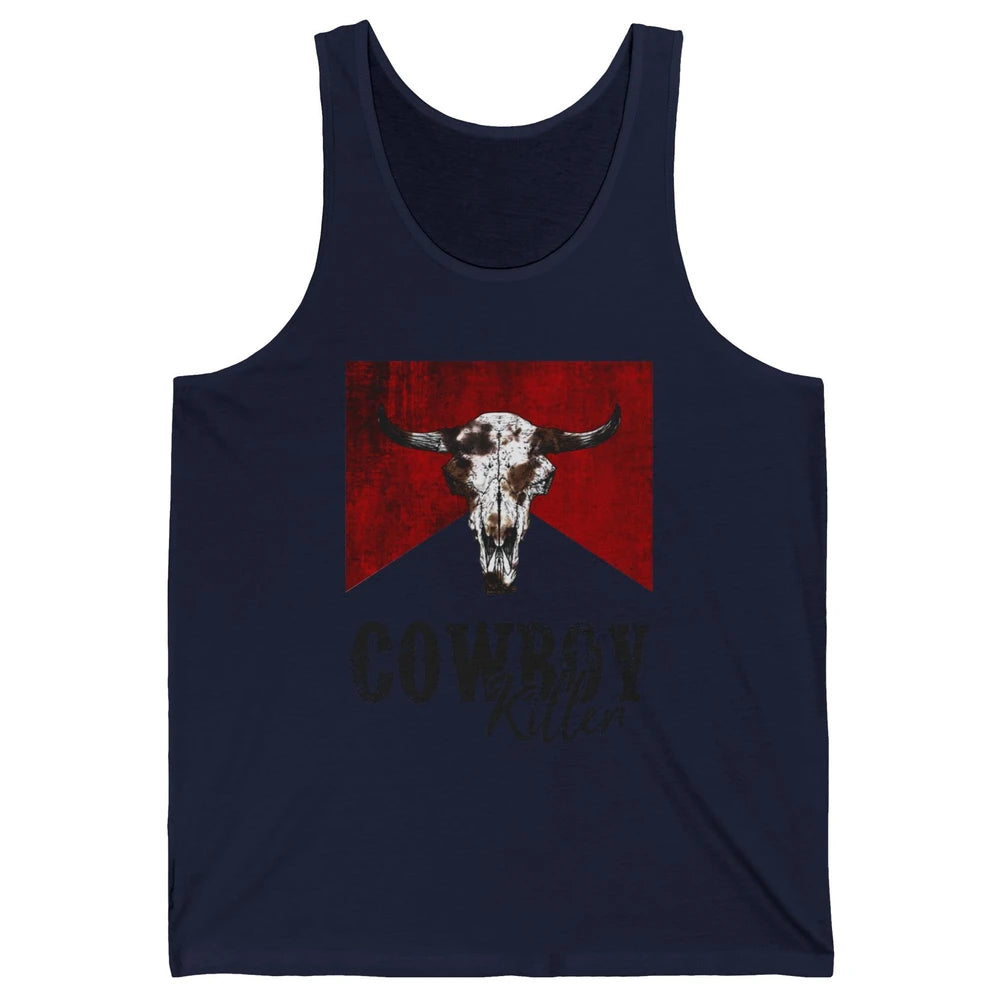 Retro Cow Skull Cowboy Killer Western Country Cowgirl Gift Unisex Jersey Tank