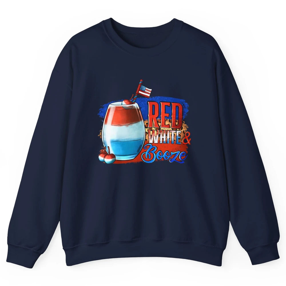 Red White & Booze Leopard US Flag 4th of July American Booze Unisex Crewneck Sweatshirt