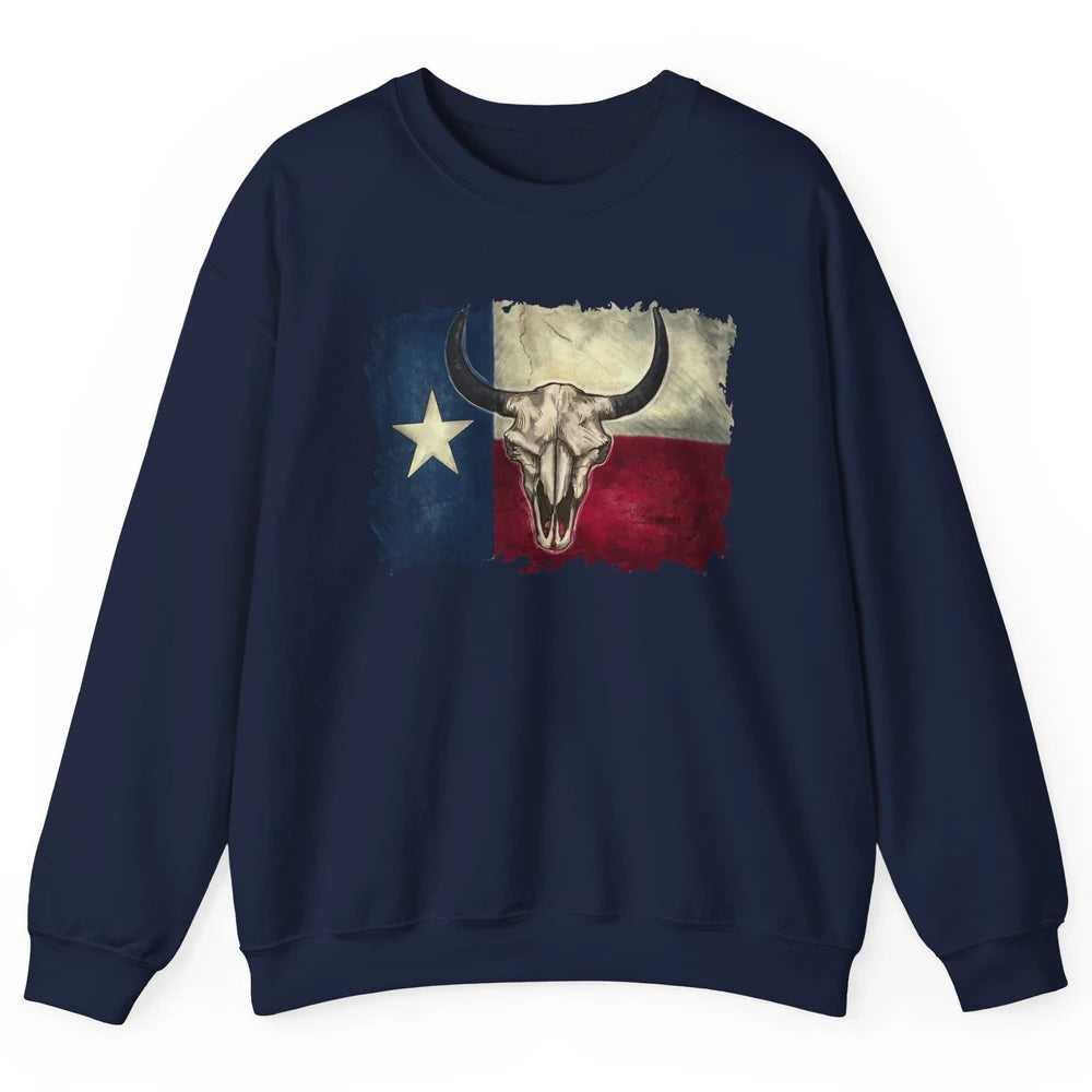 Retro Bull Skull Texas Map Western Country Cowboy Cowgirl Unisex Crewneck Sweatshirt