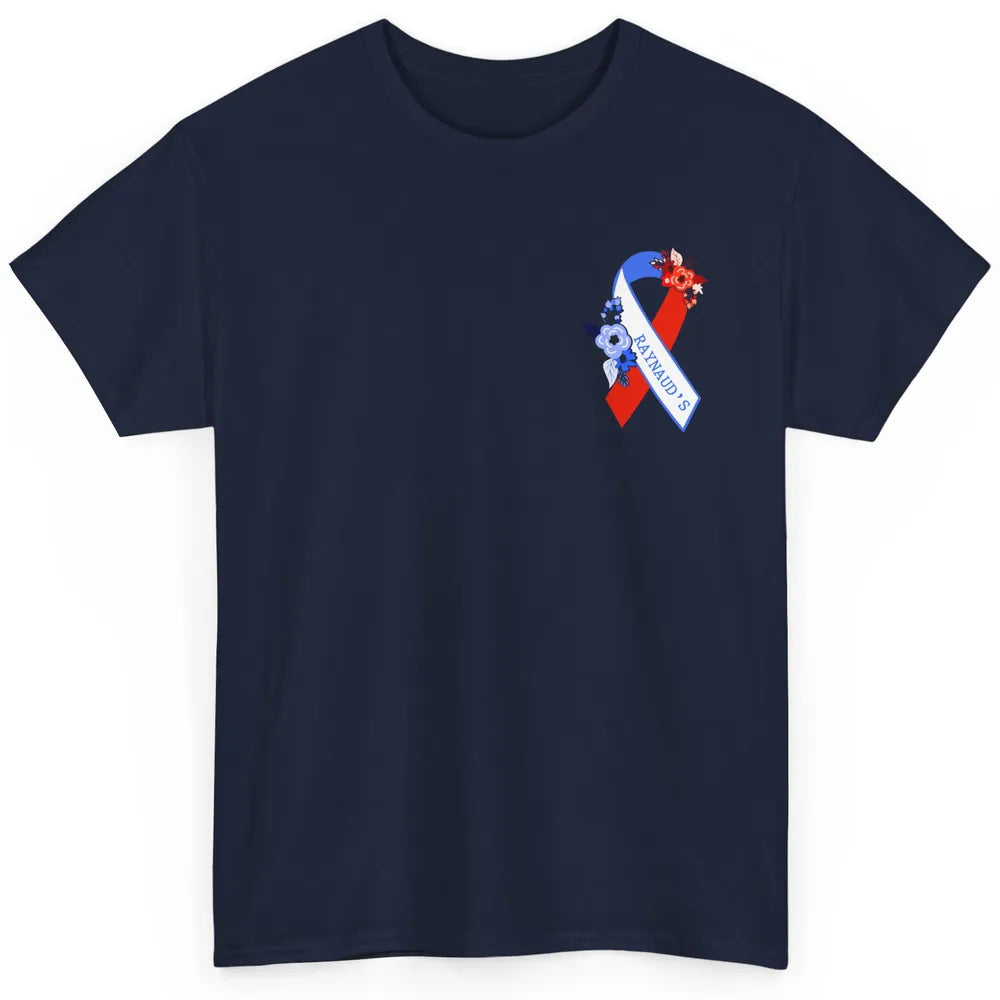 Raynaud's Syndrome Awareness Support Floral Red Blue Ribbon Classic Unisex T-Shirt