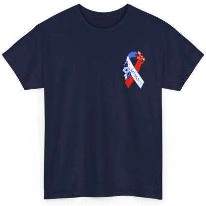 Raynaud's Syndrome Awareness Support Floral Red Blue Ribbon Classic Unisex T-Shirt