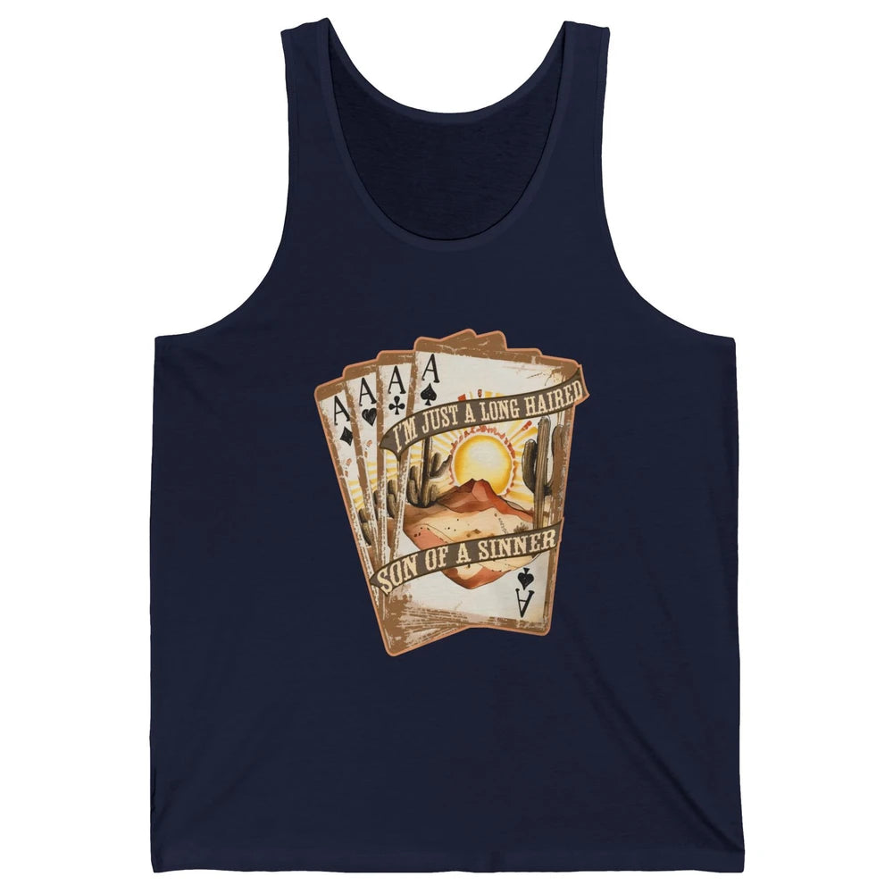 Retro Desert Sunset Long Haired Son Of Sinner Cards Western Unisex Jersey Tank