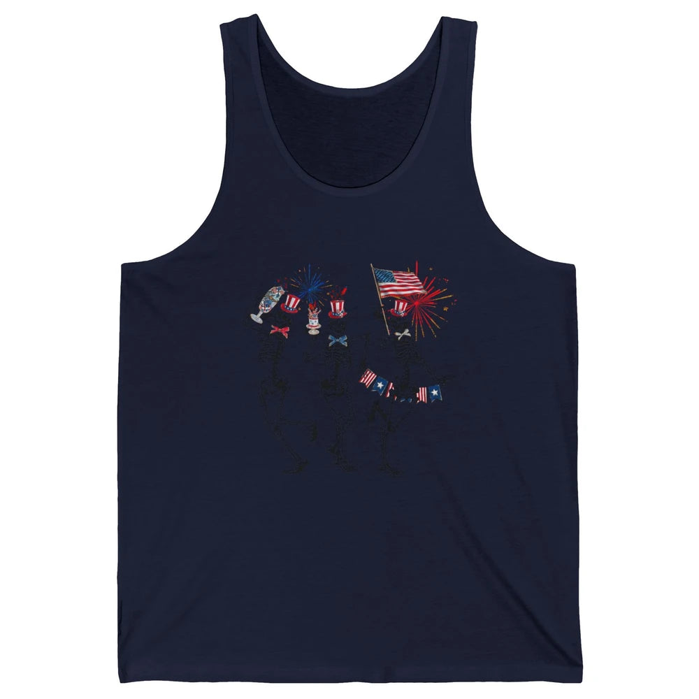 4th July Independence Day Dancing Skeletons America Flag Unisex Jersey Tank