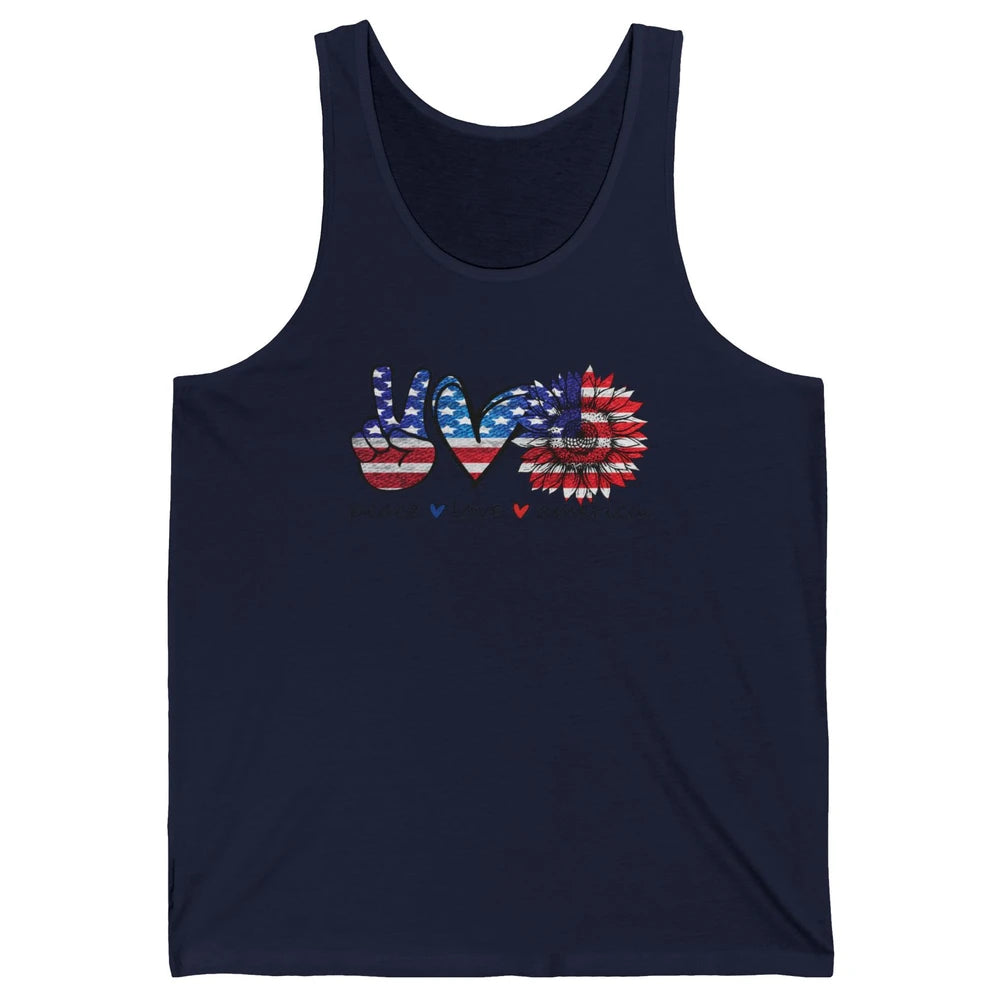 Peace Love America Flag Sunflower 4th of July Memorial Day Unisex Jersey Tank