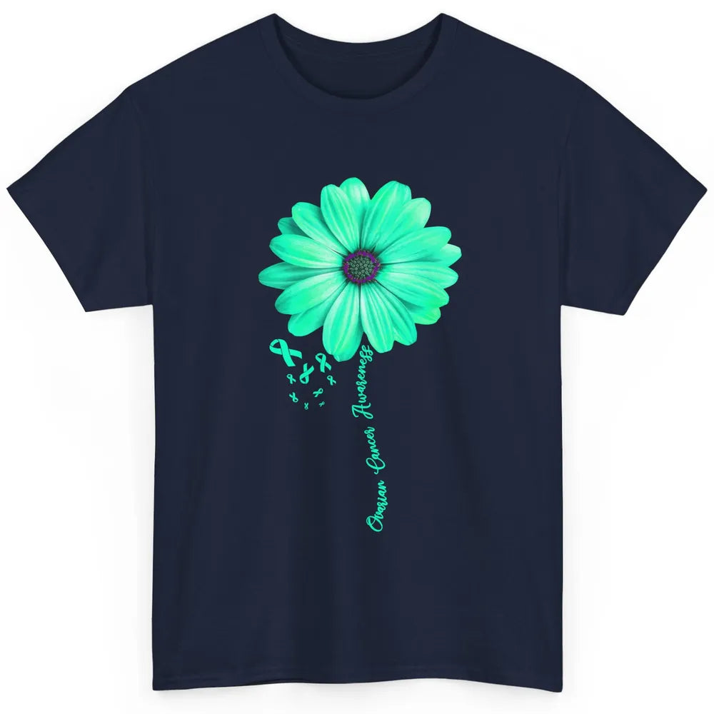 Ovarian Cancer Awareness Daisy Flower Teal Ribbon Cancer Classic Unisex T-Shirt