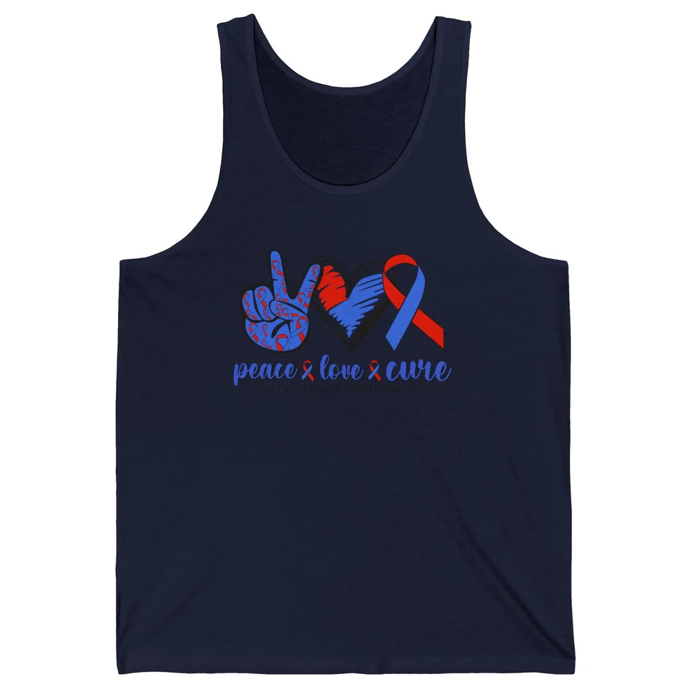 Congenital Heart Disease Blue Red Ribbon Peace Love Cure CHD Unisex Jersey Tank