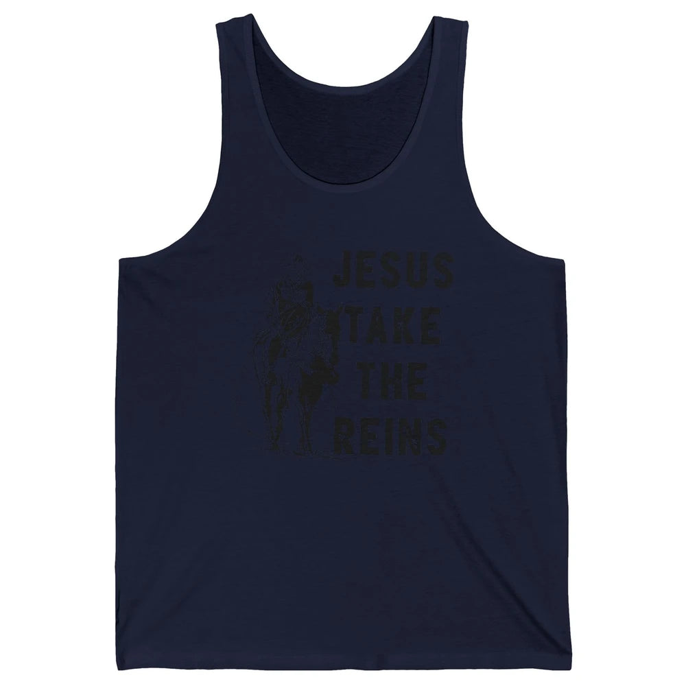 Retro Christian Cowboy Horsing Jesus Take The Reins Western Unisex Jersey Tank