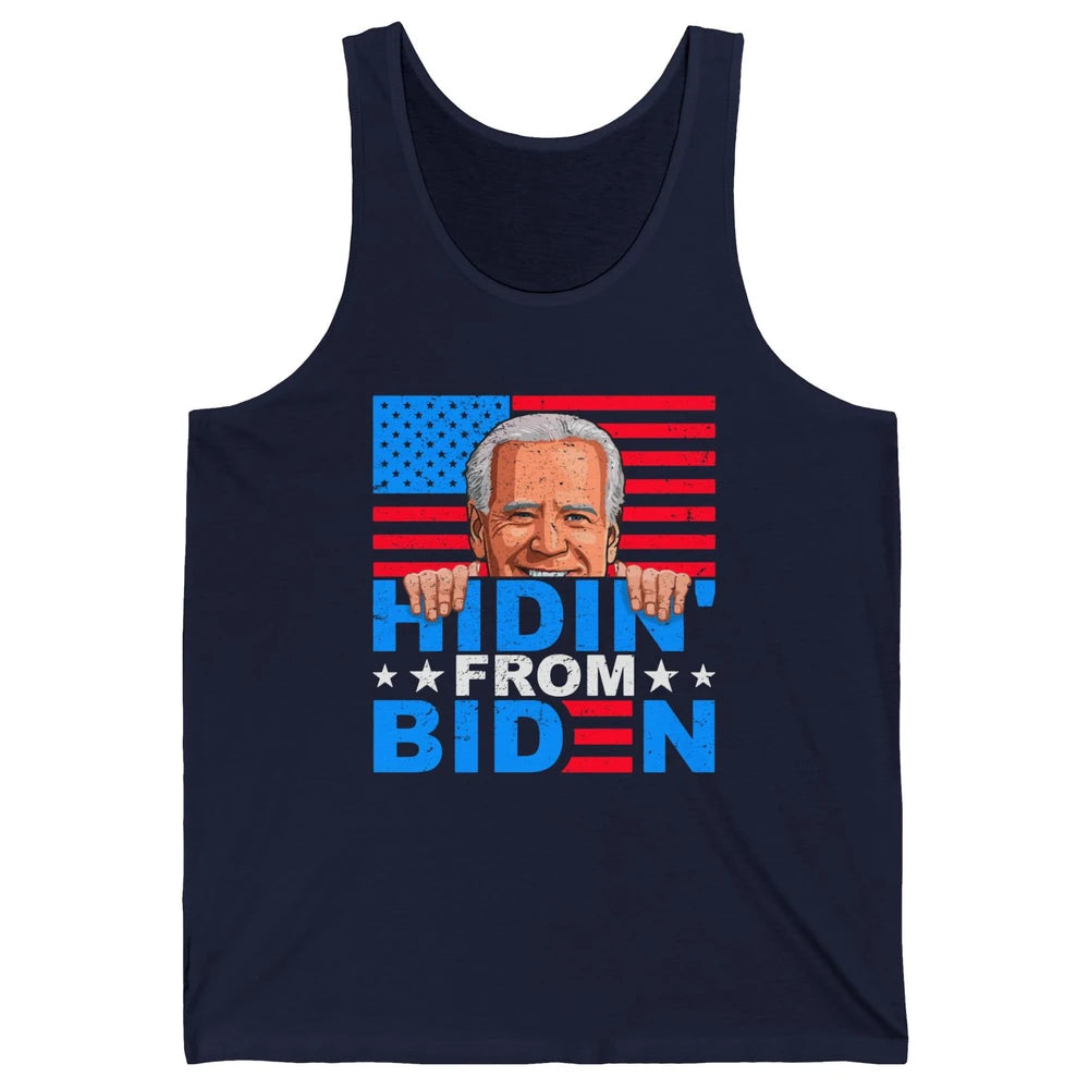 Retro Funny Joe Biden Hiding From Biden Anti Liberal US Flag Unisex Jersey Tank