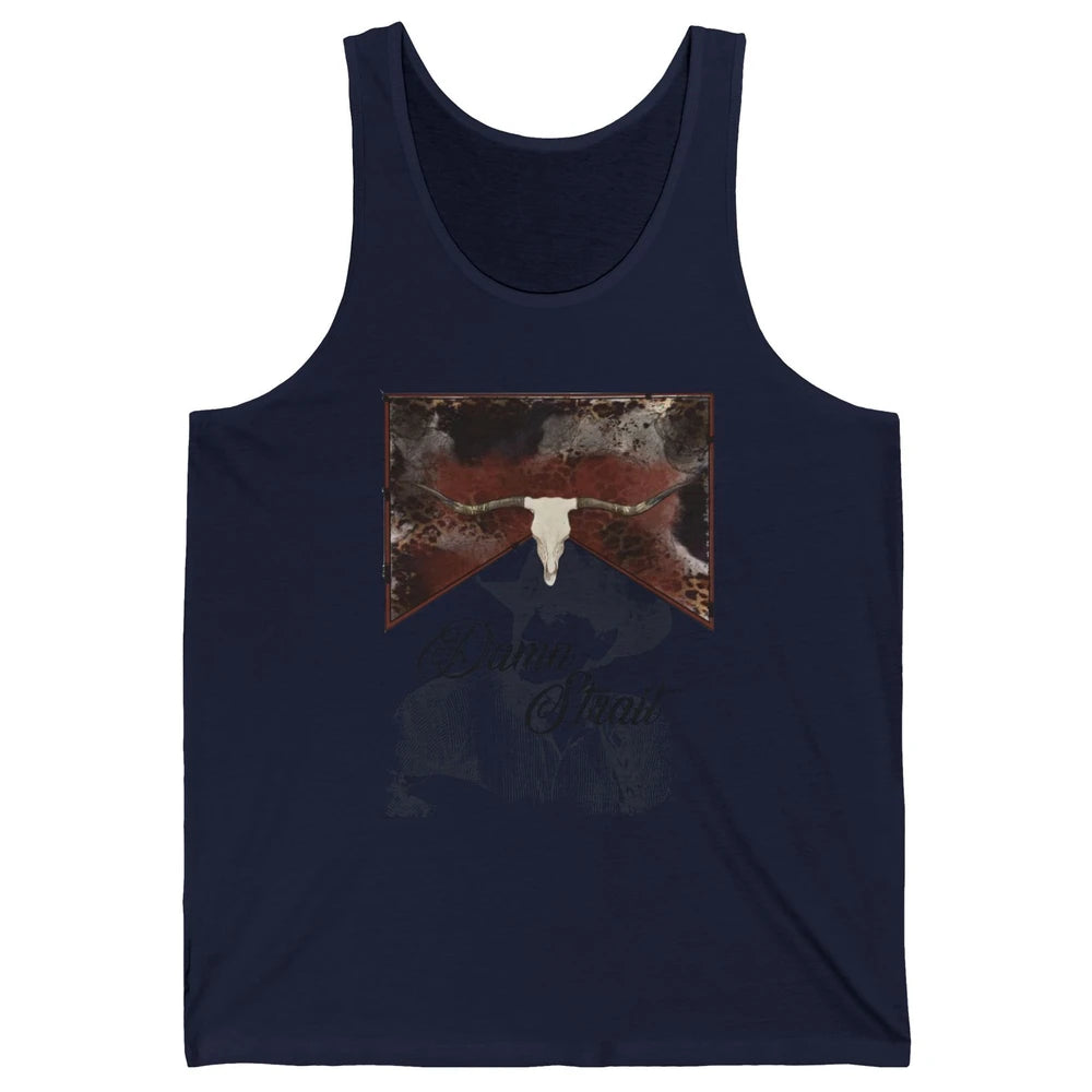 Retro Leopard Bull Skull Damn Strait Western Country Cowboy Unisex Jersey Tank