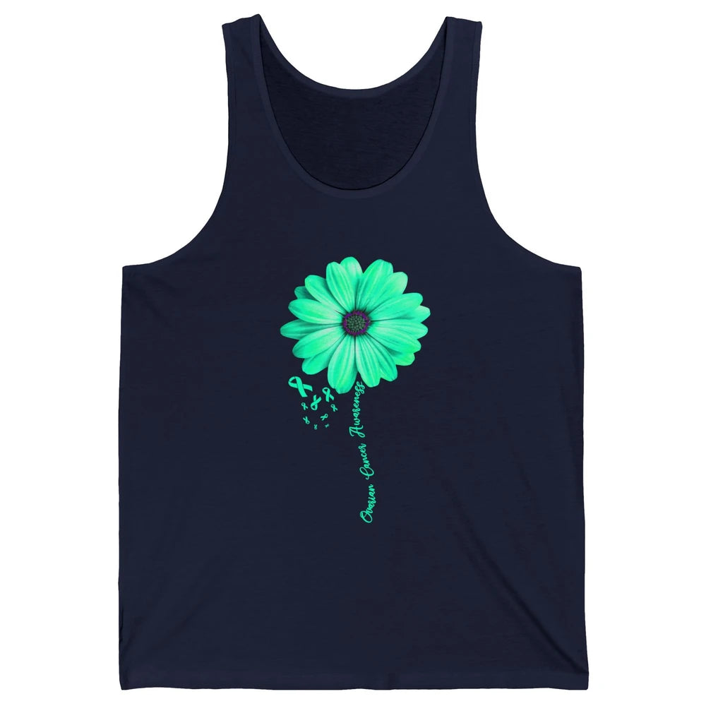 Ovarian Cancer Awareness Daisy Flower Teal Ribbon Cancer Unisex Jersey Tank