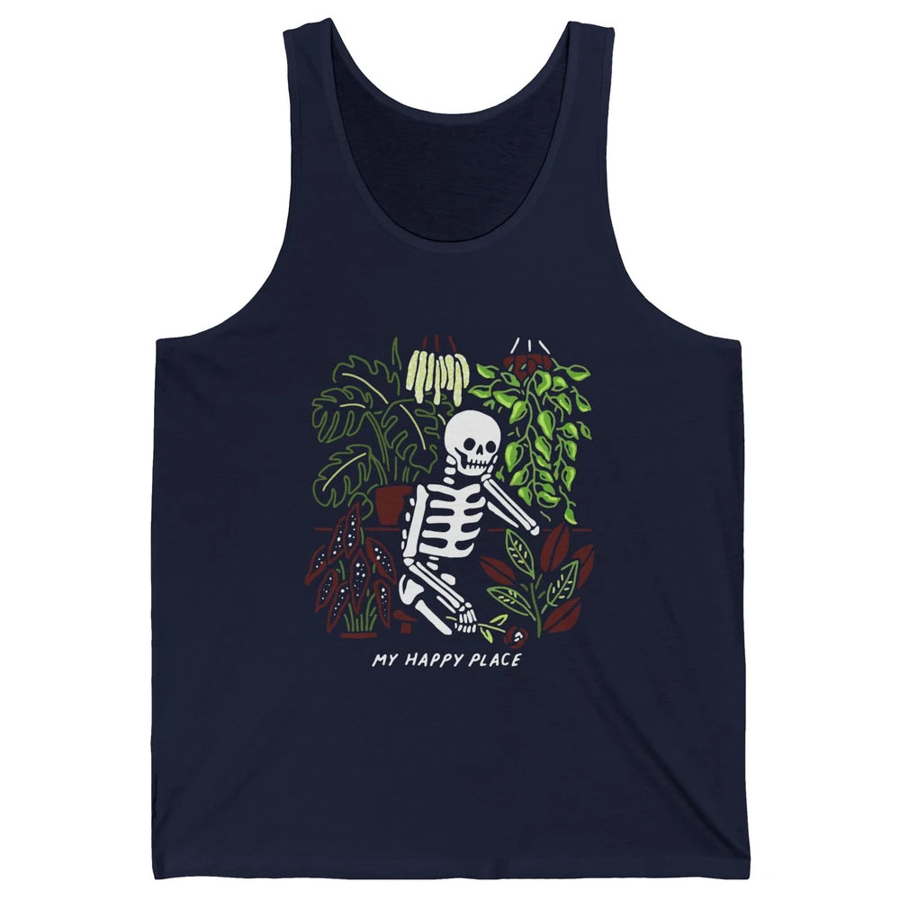 Retro Funny Skeleton Gardening My Happy Place Plant Lovers Unisex Jersey Tank