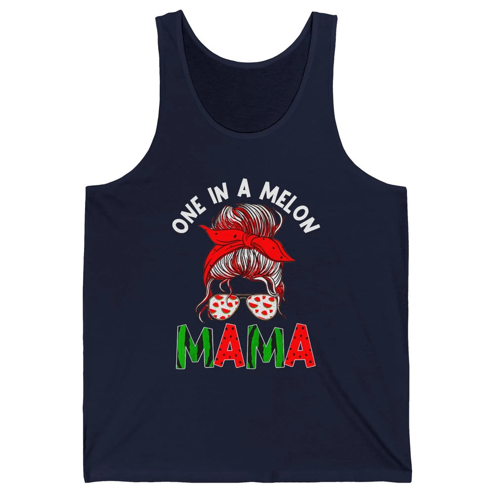 One In A Melon Mama Messy Bun Watermelon Summer Fruit Mother Unisex Jersey Tank
