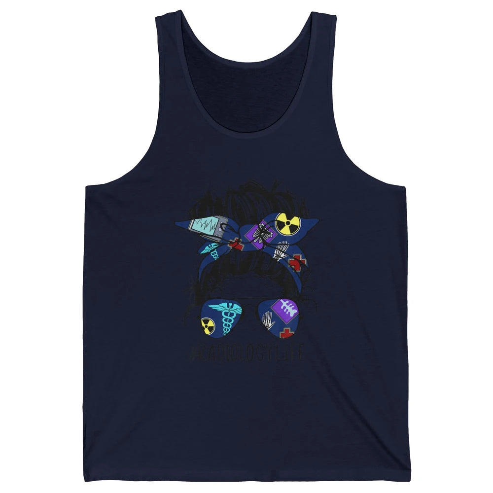 Radiology Life Radiologist Rad Tech Messy Hair Bun Glasses Unisex Jersey Tank