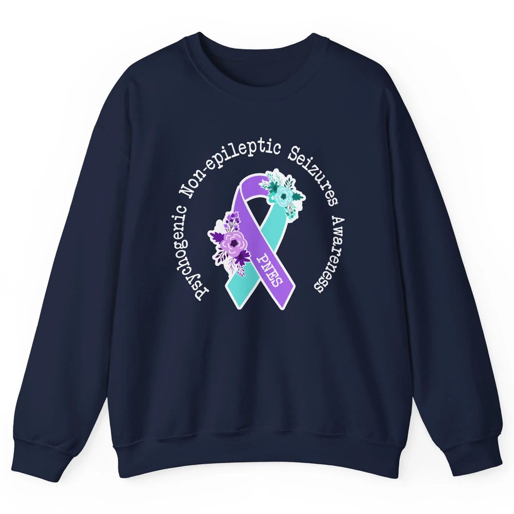 Psychogenic Non-epileptic Seizures PNES Purple Teal Ribbon Unisex Crewneck Sweatshirt