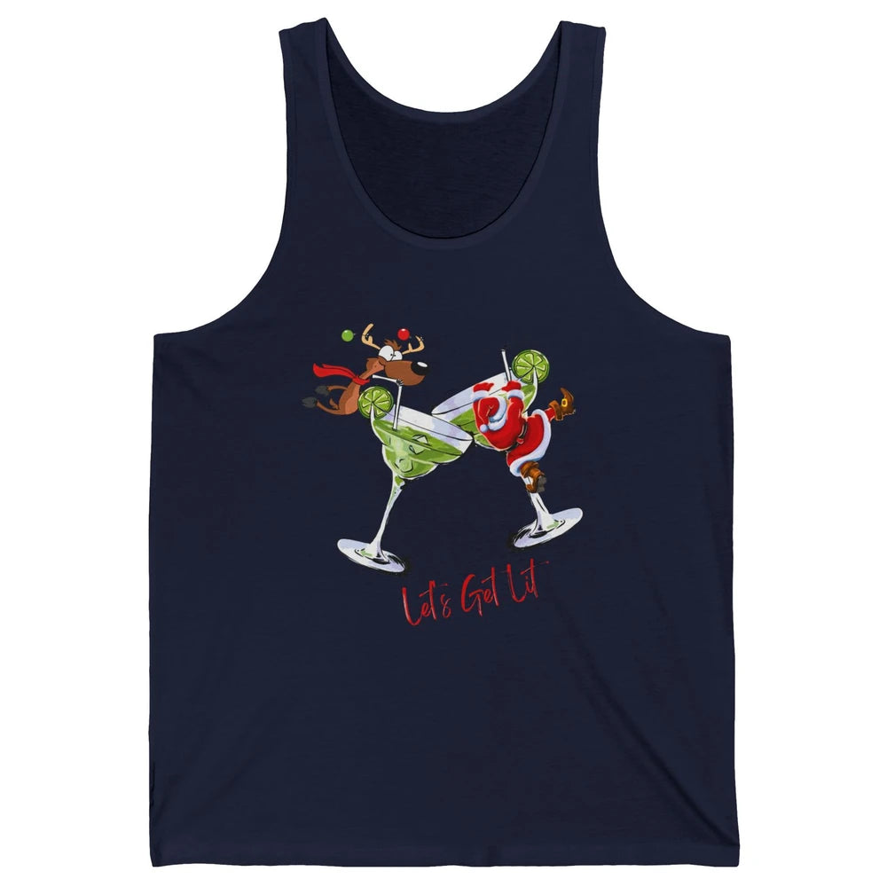 Party Santa & Reindeer Cocktail Glasses Let's Get Lit Xmas Unisex Jersey Tank