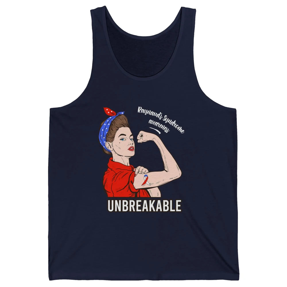 Raynaud's Syndrome Red Blue Ribbon Strong Woman Unbreakable Unisex Jersey Tank