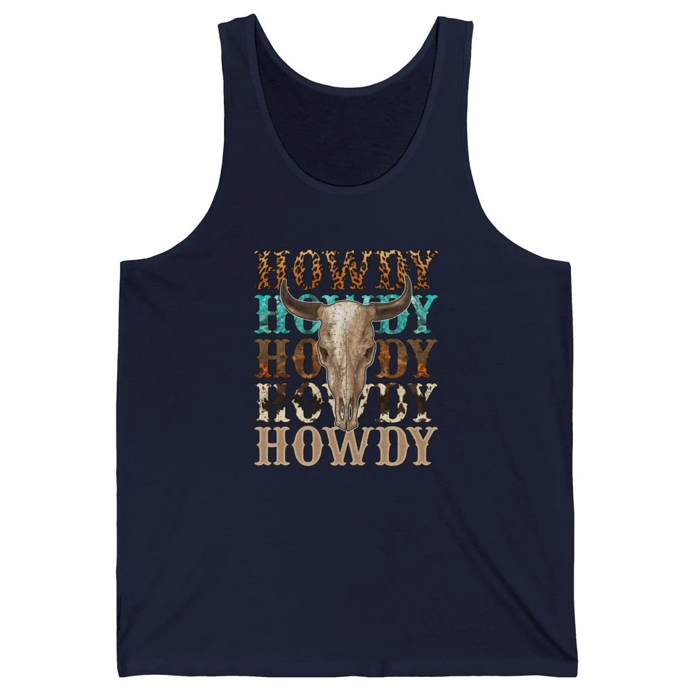 Retro Howdy Bull Skull Rodeo Vintage Western Country Leopard Unisex Jersey Tank