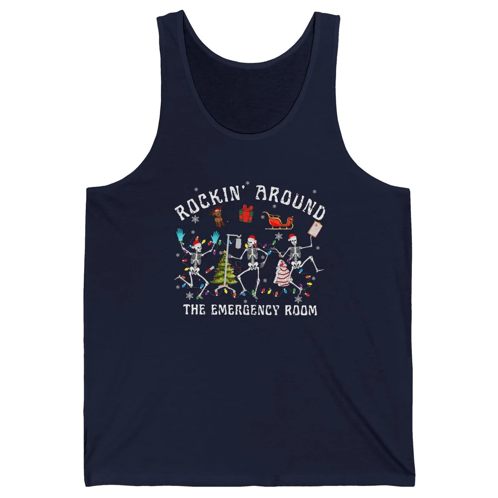 Merry Christmas Rocking Around Emergency Room Skeleton Nurse Unisex Jersey Tank