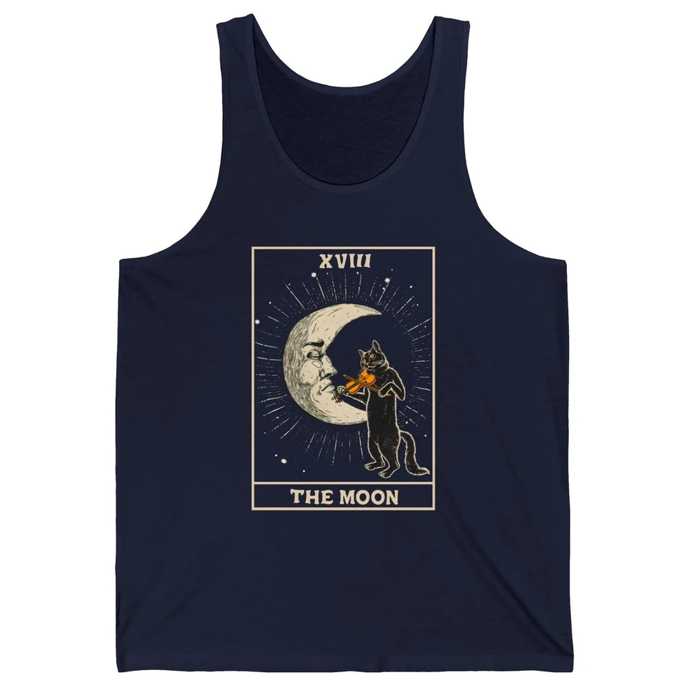 Retro Halloween Cat Guitarist The Moon Tarot Card Witchcraft Unisex Jersey Tank