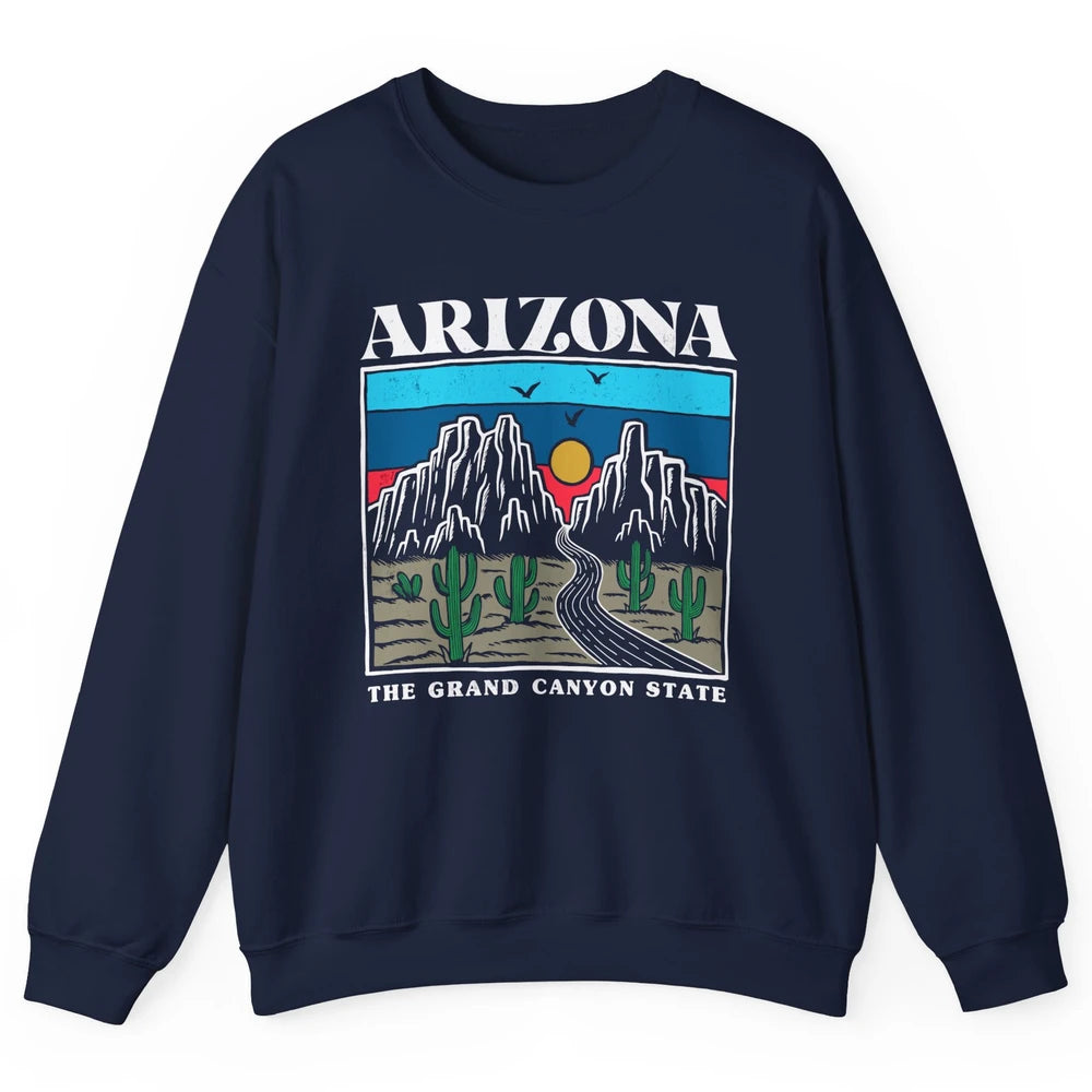 Retro Arizona Cactus Mountain The Grand Canyon State Hiking Unisex Crewneck Sweatshirt
