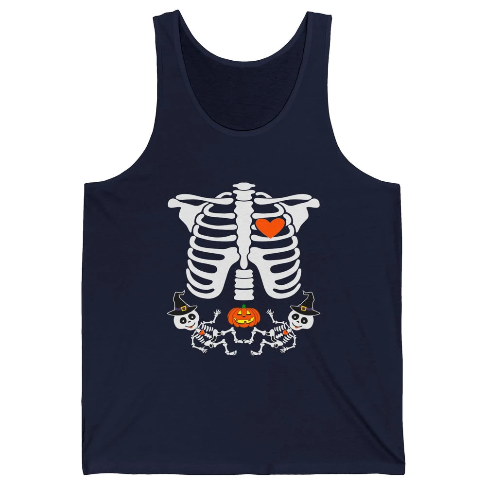 Pregnant Halloween Skeleton Baby Twins Witch Pumpkin Costume Unisex Jersey Tank