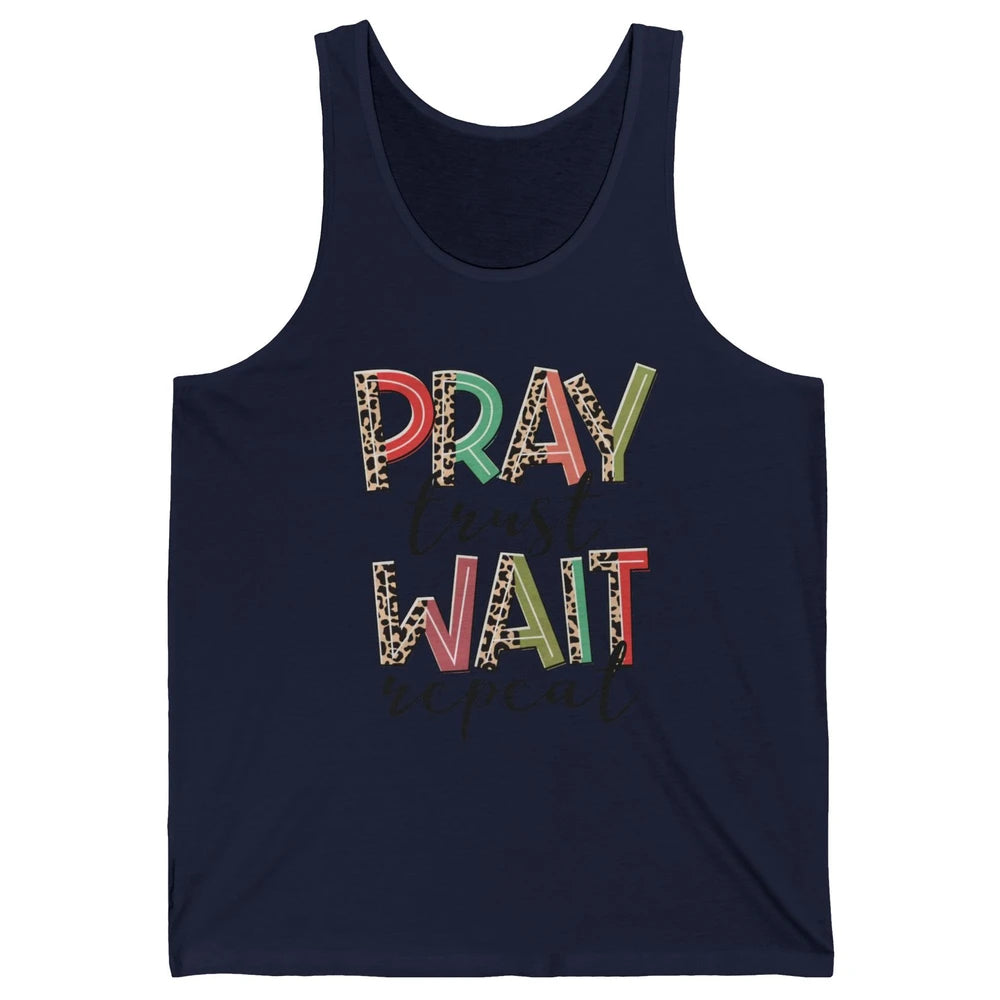 Retro Leopard Pray Wait Trust Repeat Christian Motivational Unisex Jersey Tank