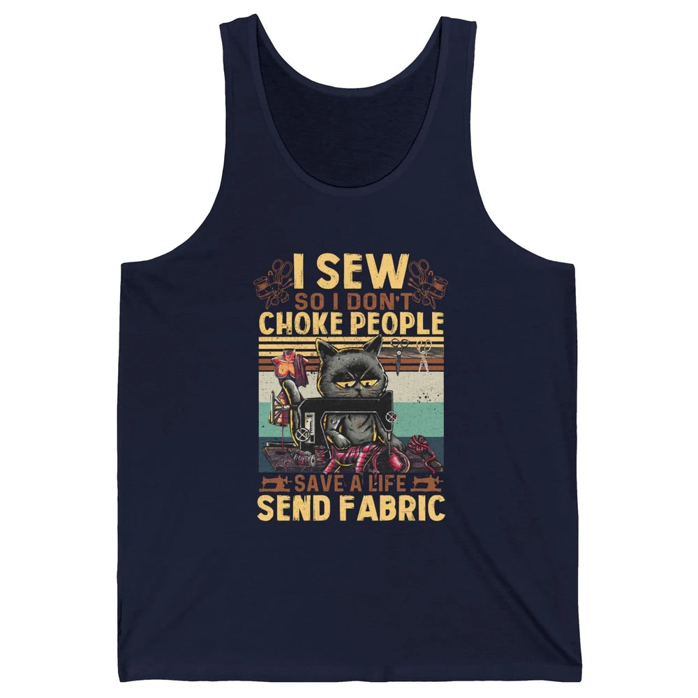 Retro Black Cat I Sew So I Dont Choke People Sewing Quilting Unisex Jersey Tank