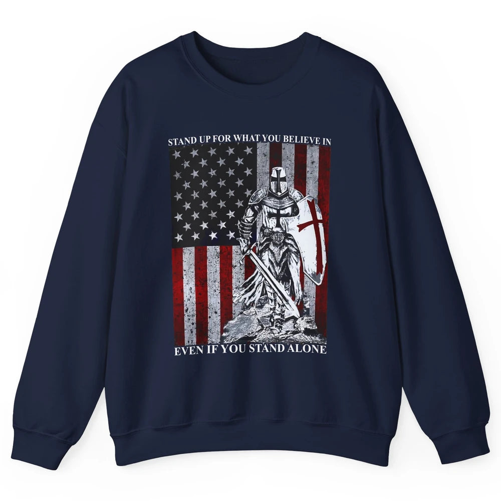 Retro Knight Templar US Flag Stand For What You Believe In Unisex Crewneck Sweatshirt