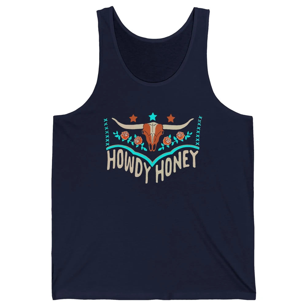 Retro Bull Skull Howdy Honey Western Country Cowboy Gift Unisex Jersey Tank