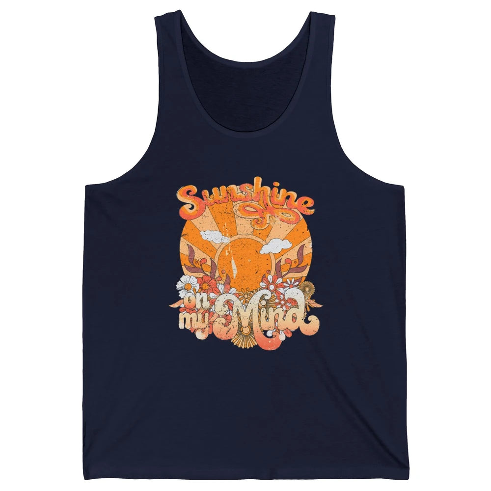 Retro Floral Rainbow Sunshine On My Mind Peace Hippie Girl Unisex Jersey Tank