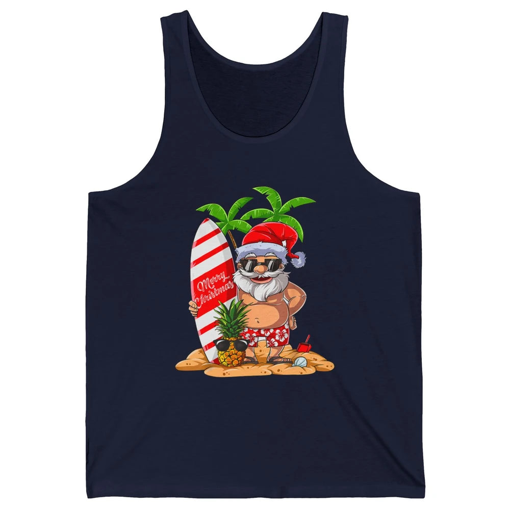 Christmas in July Santa Hawaii Surfing Summer Christmas Unisex Jersey Tank