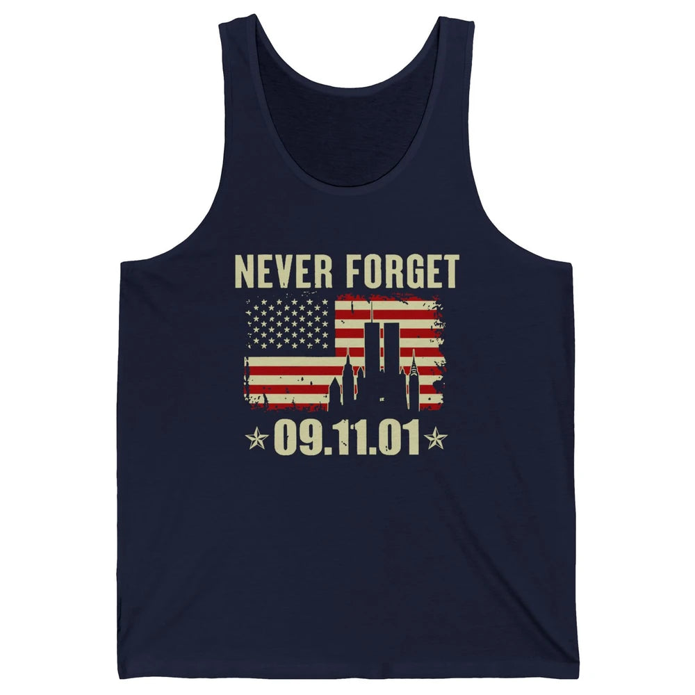 Retro Never Forget 911 American Flag Patriotic Memorial Gift Unisex Jersey Tank