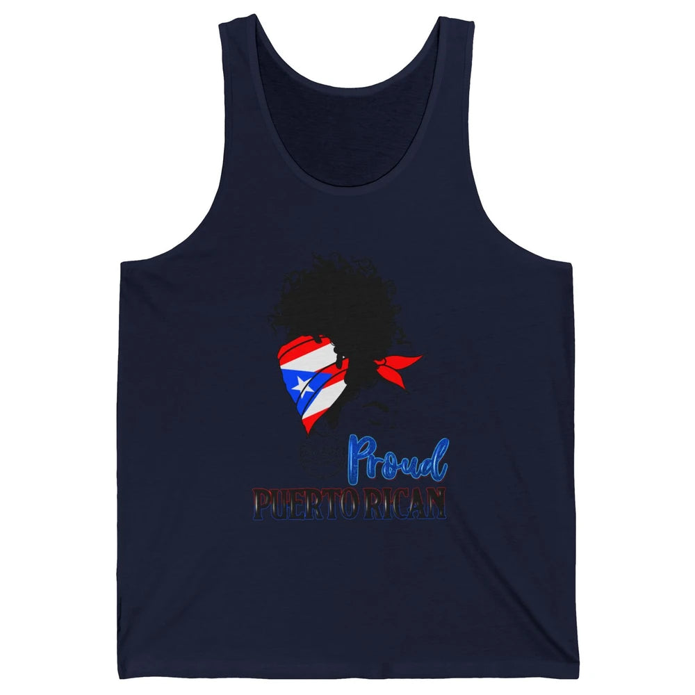 Proud Puerto Rican Afro Messy Bun Women Puerto Rico Flag Unisex Jersey Tank