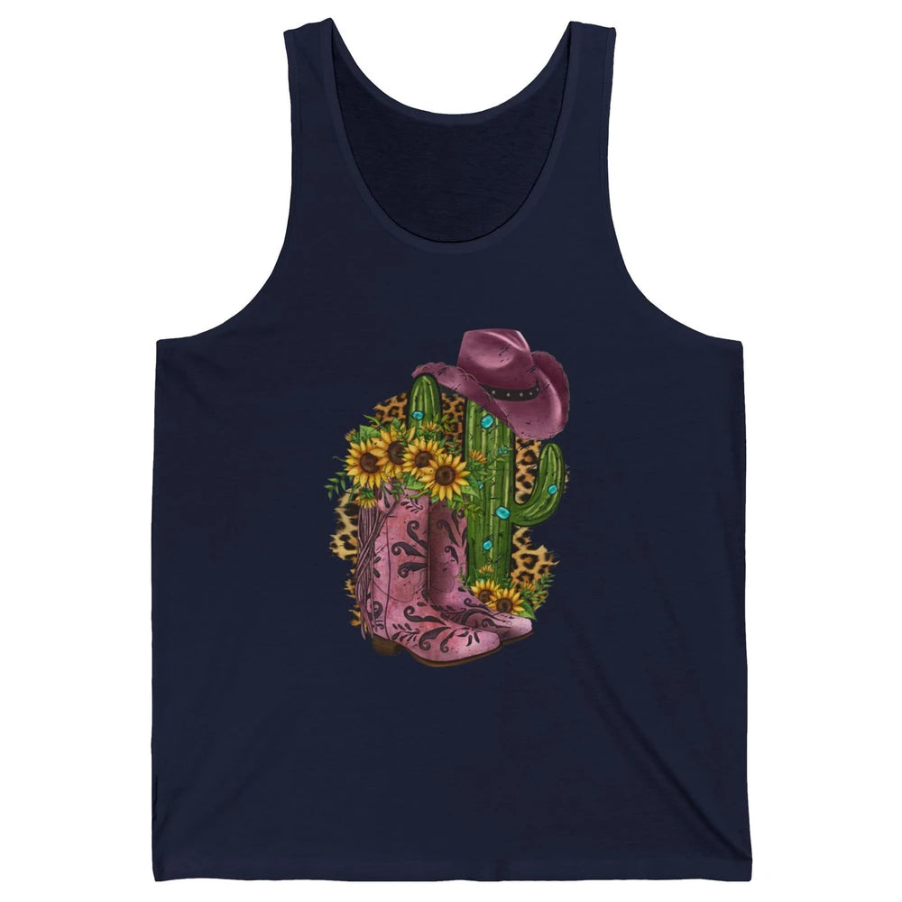 Retro Cowboy Boots & Hat Sunflower Let's Go Girls Cowgirls Unisex Jersey Tank