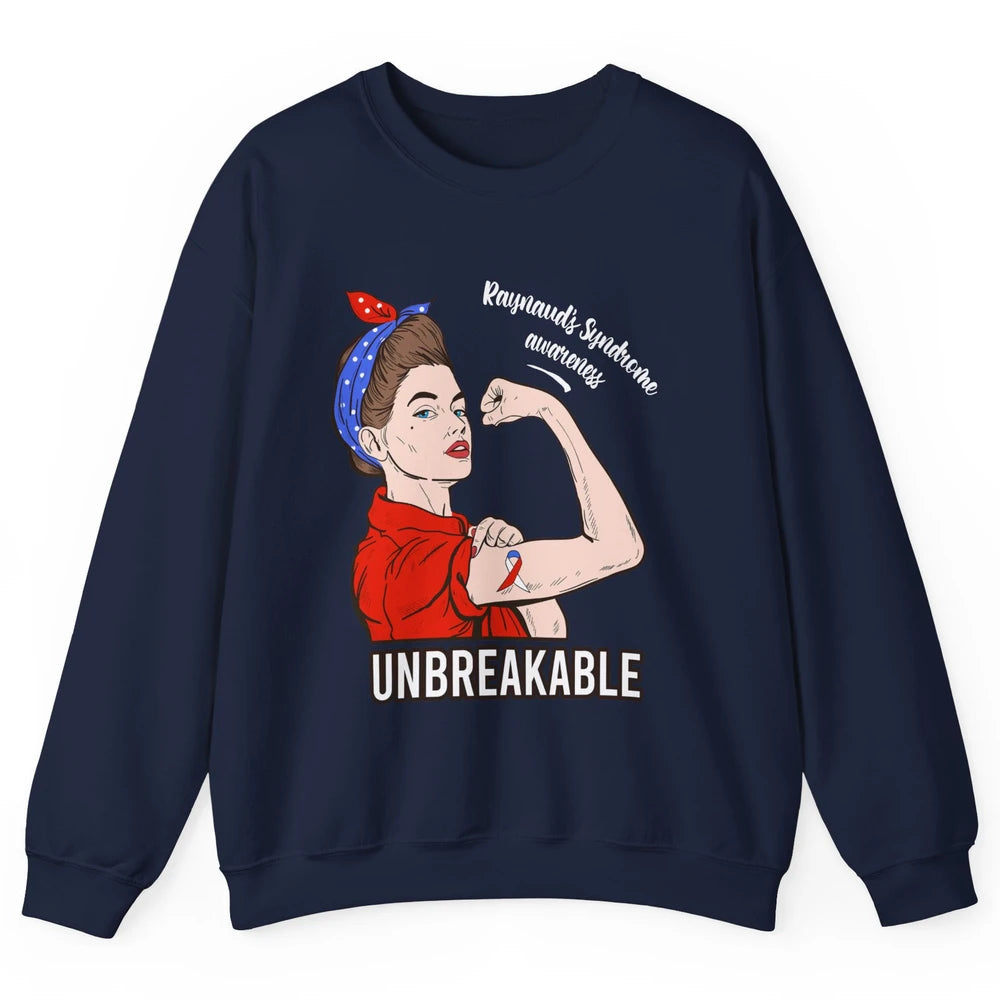Raynaud's Syndrome Red Blue Ribbon Strong Woman Unbreakable Unisex Crewneck Sweatshirt