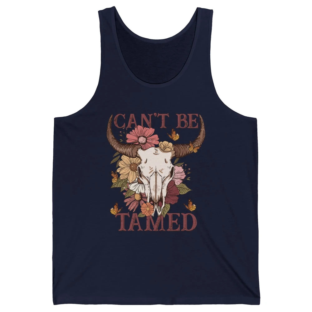 Retro Floral Boho Bull Skull Can't Be Tamed Western Country Unisex Jersey Tank
