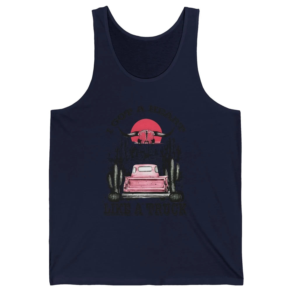 Retro Boho Bull Skull Got Heart Like A Truck Western Country Unisex Jersey Tank