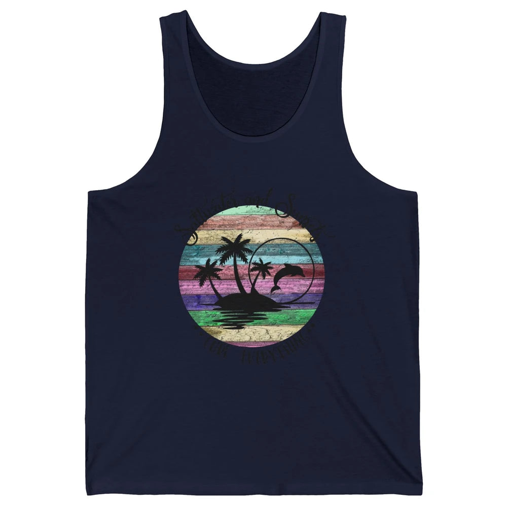 Retro Beach Sunset Saltwater and Sunsets Cure Everything Unisex Jersey Tank