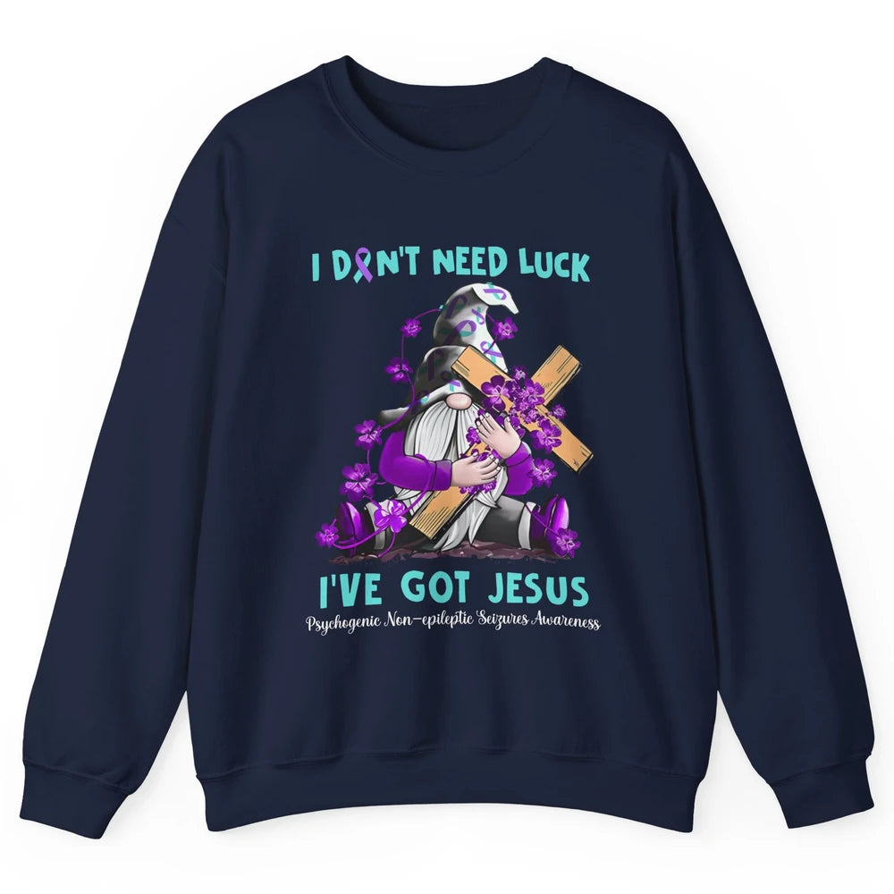 PNES Awareness Gnome I Don't Need Luck I've Got Jesus Faith Unisex Crewneck Sweatshirt