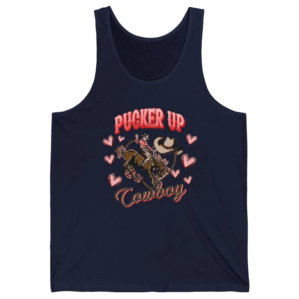 Retro Cowboy Horsing Pucker Up Cowboy Western Valentines Day Unisex Jersey Tank