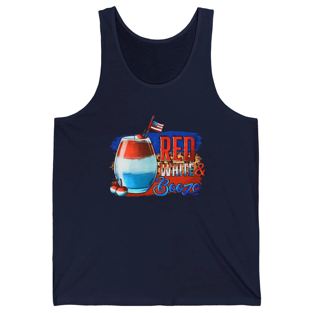 Red White & Booze Leopard US Flag 4th of July American Booze Unisex Jersey Tank
